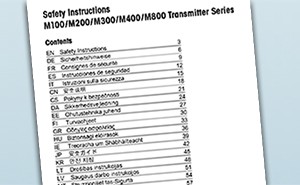 Safety Instructions M100 / M300 / M400 / M800 Transmitter Series.